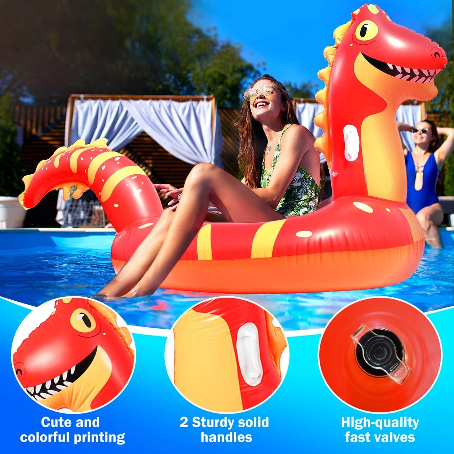 Giant Inflatable Dinosaur Pool Float, 95'' Fun Pool Floaties for Kids and Adults, Dinosaur Floatie Ride-On Pool Raft Lounge, Summer Pool Toys for Party, Beach, Swimming