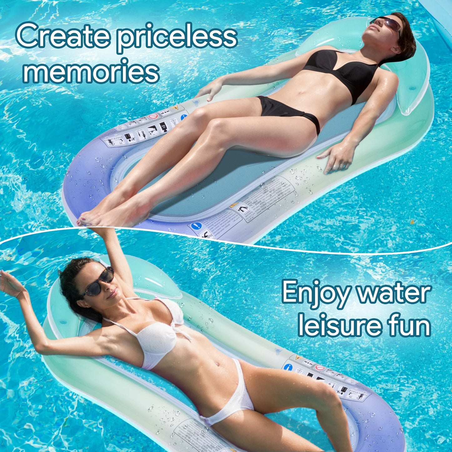 2 Packs Pool Floats Lounge with Headrest and Footrest, Inflatable Pool Floaties Rafts for Adults Pool Party Summer Water Fun, Gradient Color