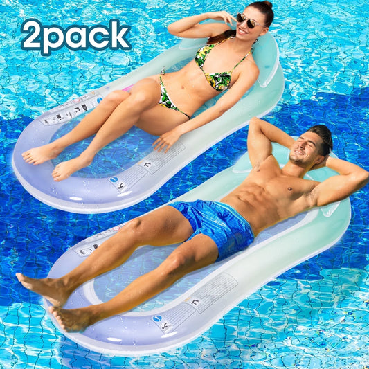 2 Packs Pool Floats Lounge with Headrest and Footrest, Inflatable Pool Floaties Rafts for Adults Pool Party Summer Water Fun, Gradient Color